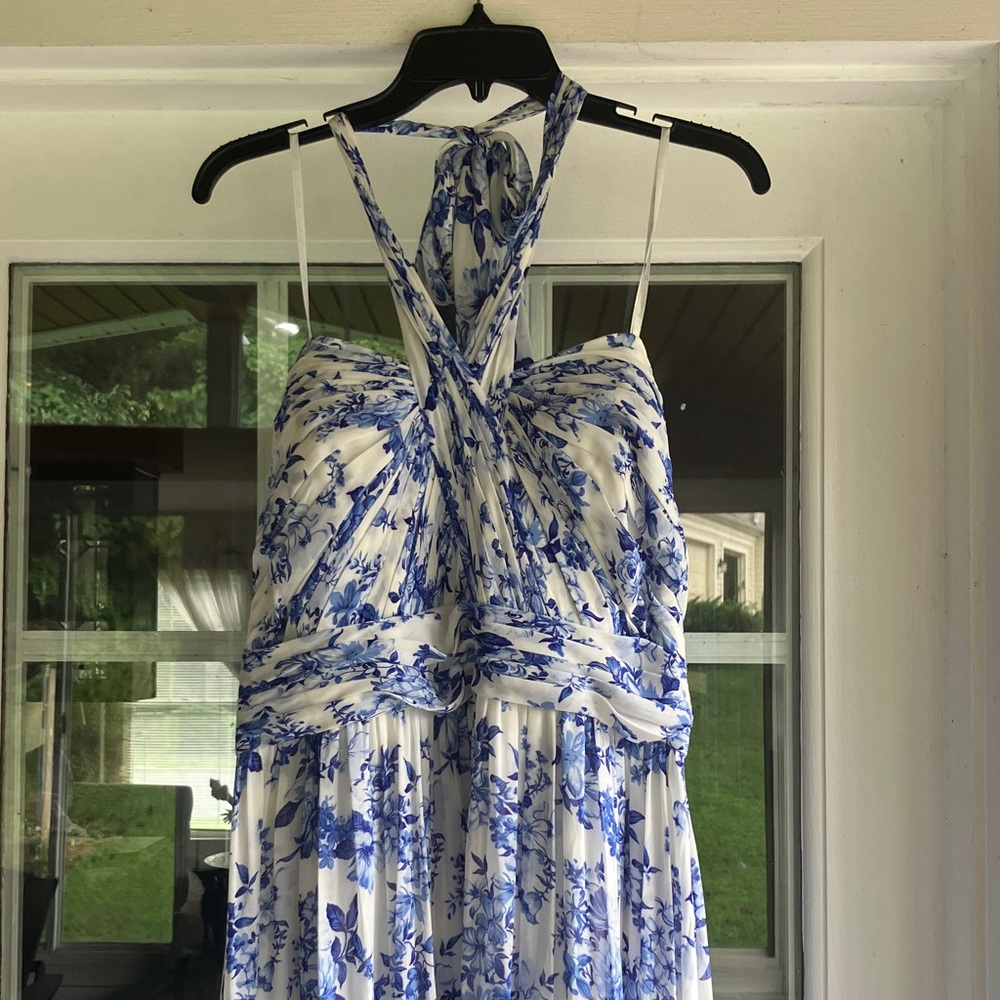 Camille La Vie Blue and White Backless Dress